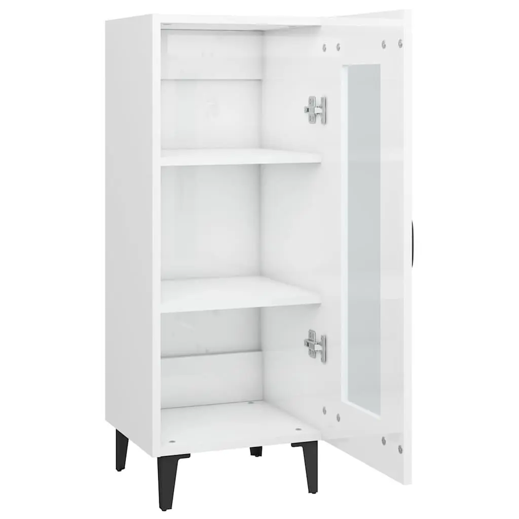 Sideboard Cabinet White High Gloss 90cm Engineered Wood Storage Buffet