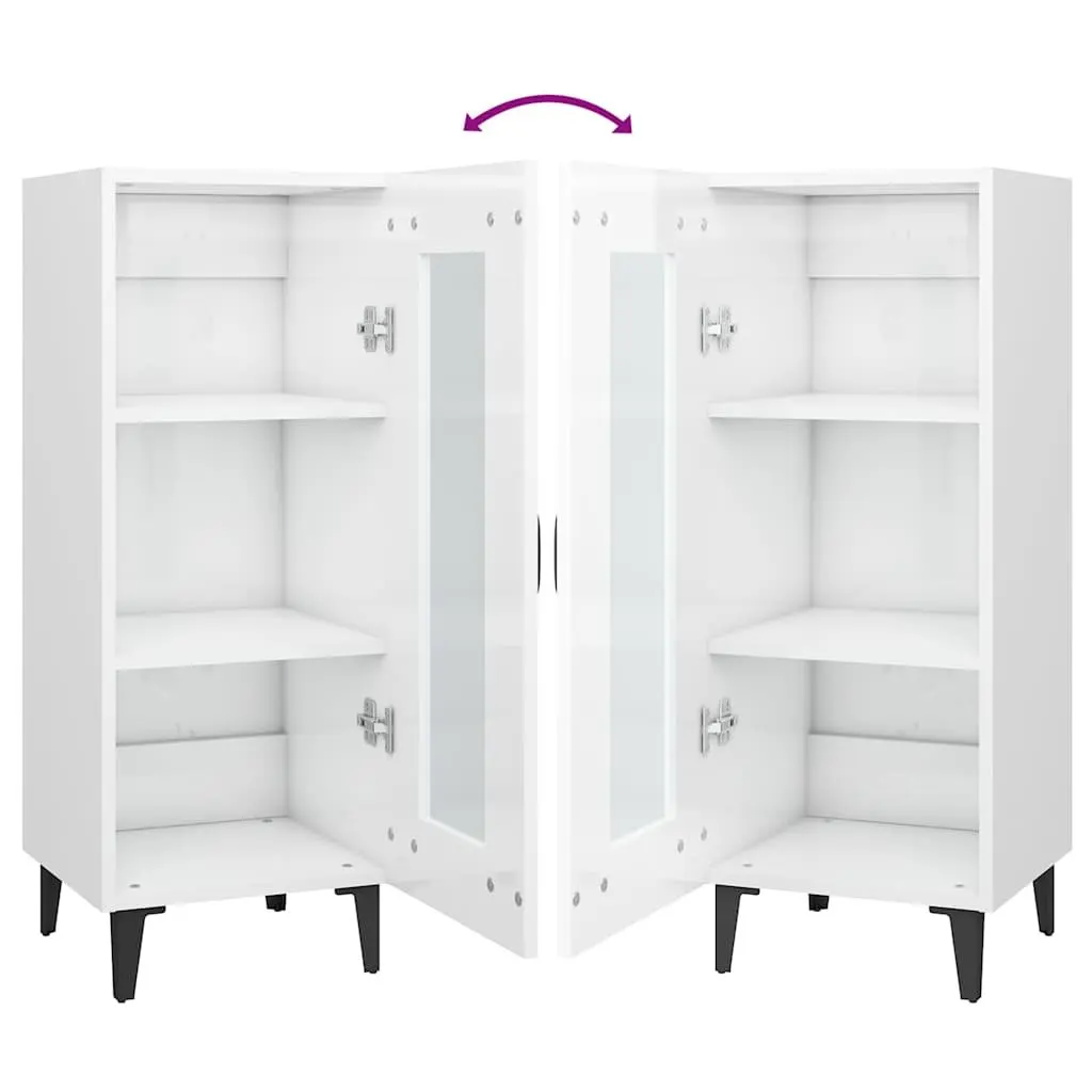 Sideboard Cabinet White High Gloss 90cm Engineered Wood Storage Buffet