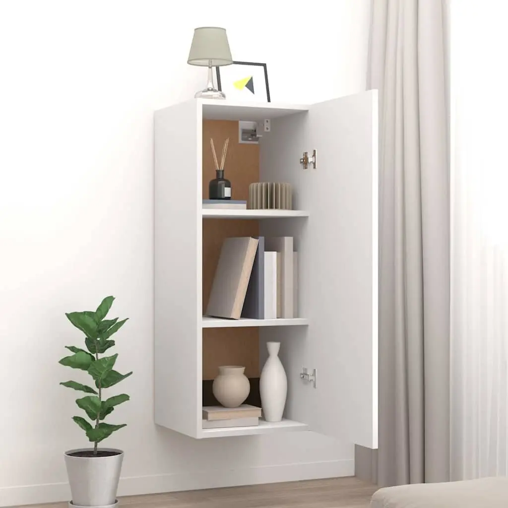 White Hanging Storage Cabinet 34.5x34x90 cm Wall Mounted Organiser with 3 Compartments for Living Room or Bedroom