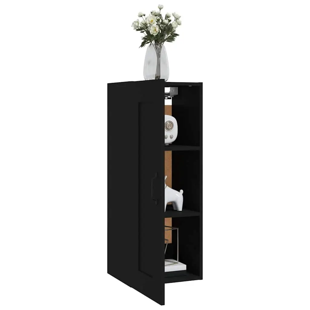 Hanging Storage Cabinet Black Wall-Mounted Engineered Wood 35x34x90cm