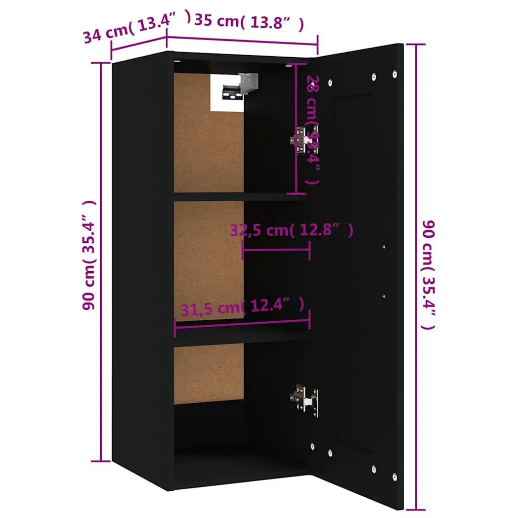 Hanging Storage Cabinet Black Wall-Mounted Engineered Wood 35x34x90cm