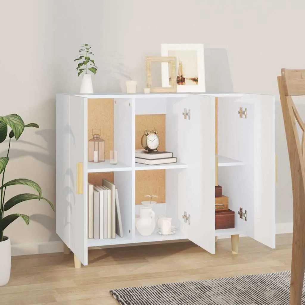 3 Door Storage Cabinet White 90x34x80 cm Sideboard Buffet Furniture with Top Surface for Display