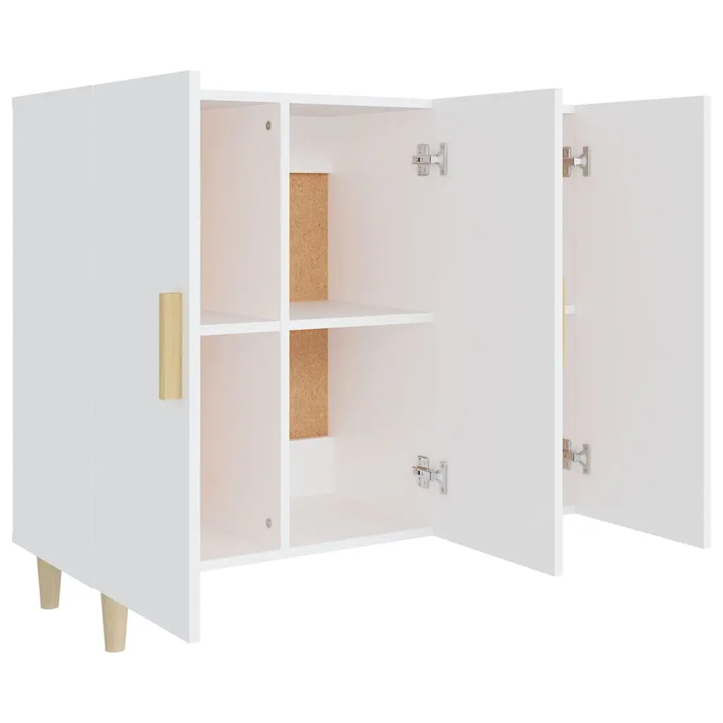 3 Door Storage Cabinet White 90x34x80 cm Sideboard Buffet Furniture with Top Surface for Display