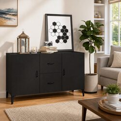 Compact Black Sideboard with 2 Doors and 2 Drawers