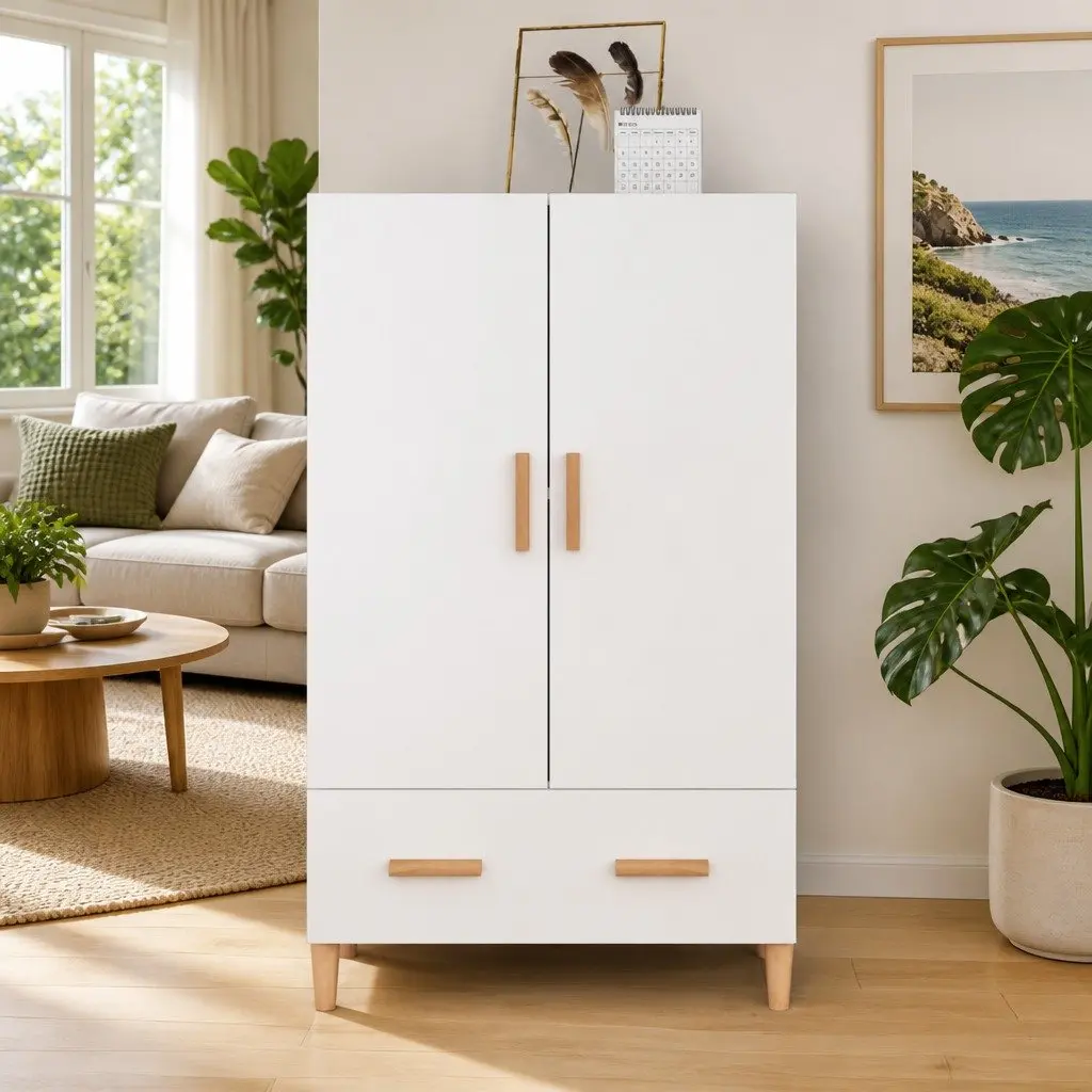 Highboard Cabinet White Engineered Wood 70cm Wide 31cm Deep 115cm High Decorative Storage Furniture
