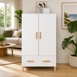 Compact Highboard Storage Cabinet White 70x31x115 cm