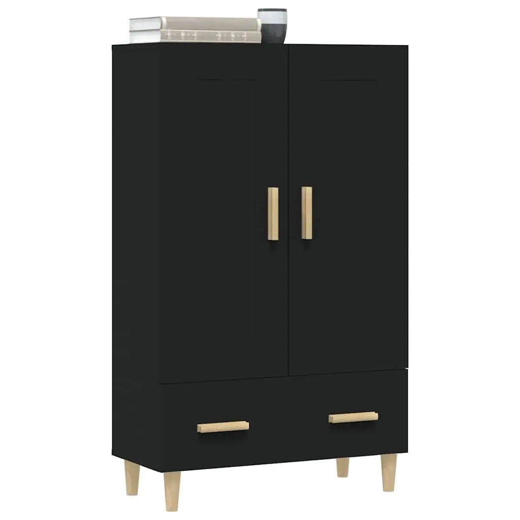 Black Highboard Sideboard Storage Cabinet 70x31x115cm Engineered Wood