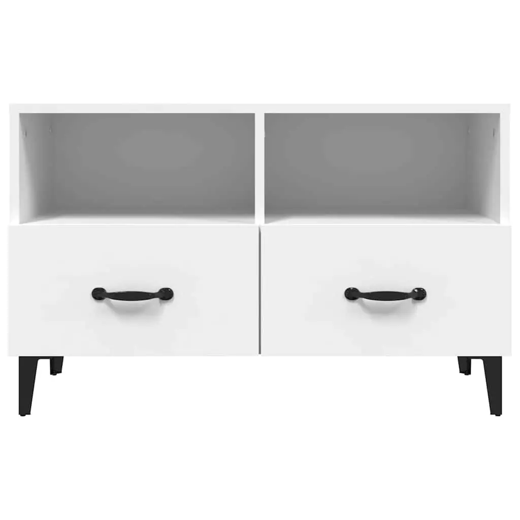White Engineered Wood TV Cabinet with Storage Drawers and Compartments for Living Room 80x36x50cm