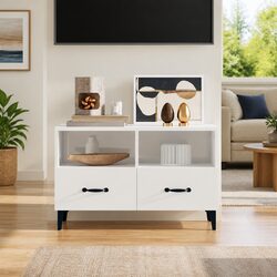 High Gloss White TV Cabinet with Ample Storage Options