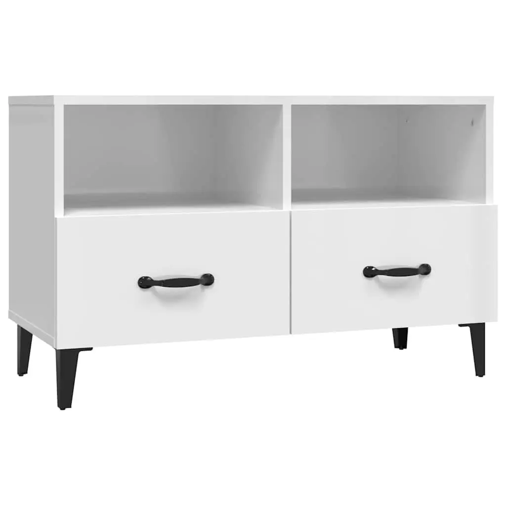 TV Cabinet High Gloss White Engineered Wood Media Unit with Drawers for Living Room Storage