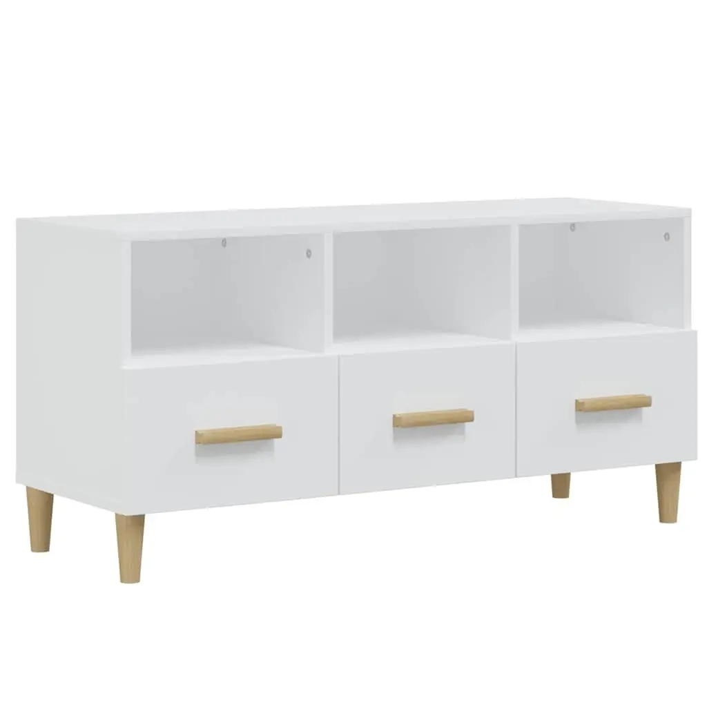 TV Cabinet White 102x36x50 cm Modern Media Unit Storage Drawers Compartments