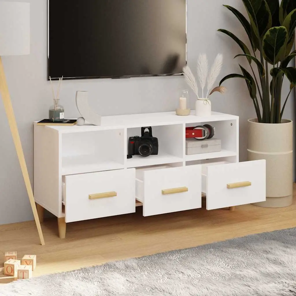 TV Cabinet White 102x36x50 cm Modern Media Unit Storage Drawers Compartments