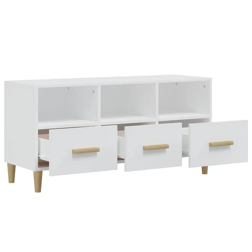 TV Cabinet White 102x36x50 cm Modern Media Unit Storage Drawers Compartments