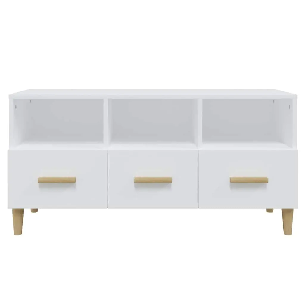 TV Cabinet White 102x36x50 cm Modern Media Unit Storage Drawers Compartments