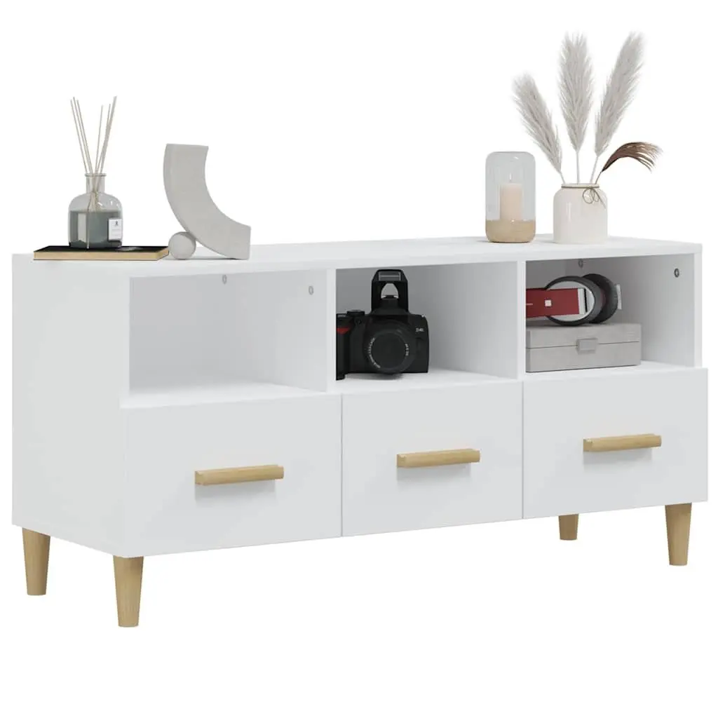 TV Cabinet White 102x36x50 cm Modern Media Unit Storage Drawers Compartments