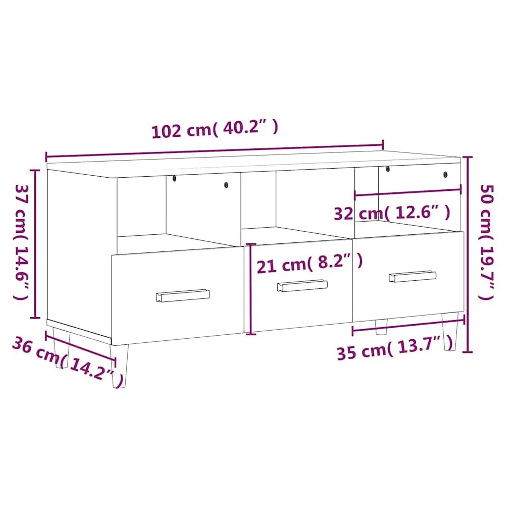 TV Cabinet White 102x36x50 cm Modern Media Unit Storage Drawers Compartments