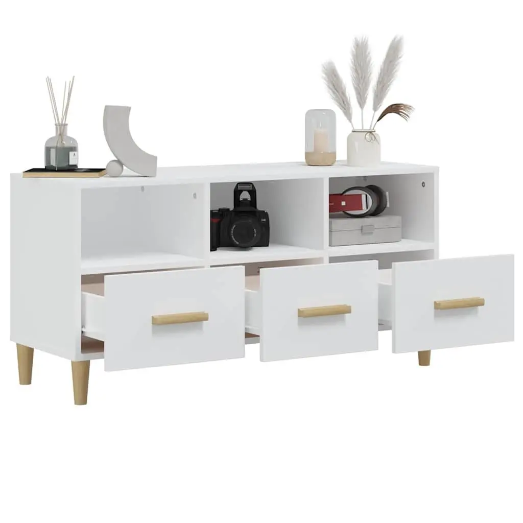 TV Cabinet White Modern Engineered Wood Storage Drawers Compartments