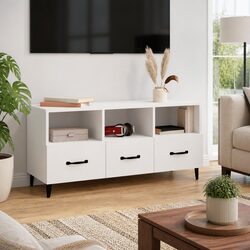 Compact White TV Cabinet with Ample Storage