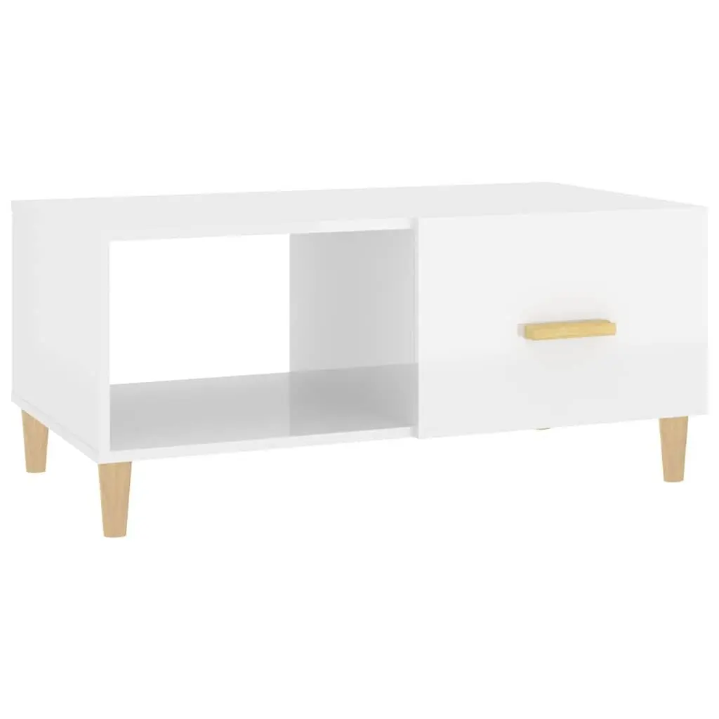 Coffee Table White High Gloss 89.5 x 50 x 40 cm Modern Storage Compartments