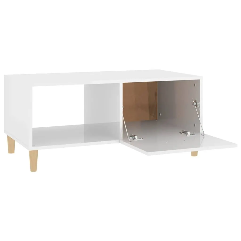 Coffee Table White High Gloss 89.5 x 50 x 40 cm Modern Storage Compartments