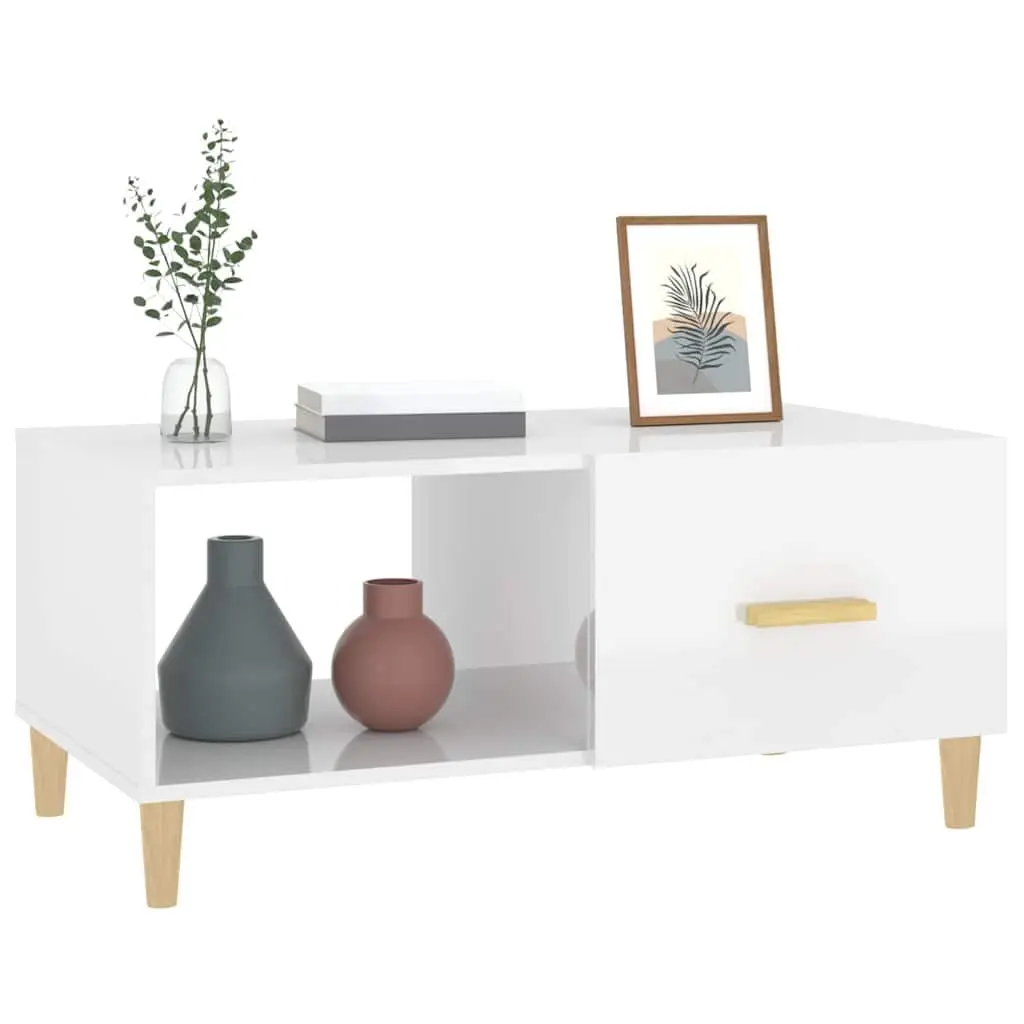 Coffee Table White High Gloss 89.5 x 50 x 40 cm Modern Storage Compartments