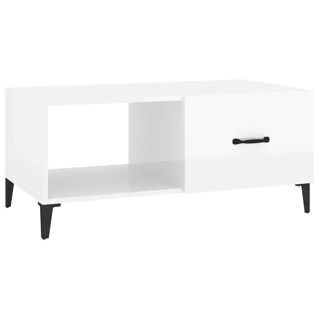 Coffee Table White High Gloss Modern Storage Engineered Wood 90Lx50Wx40H cm