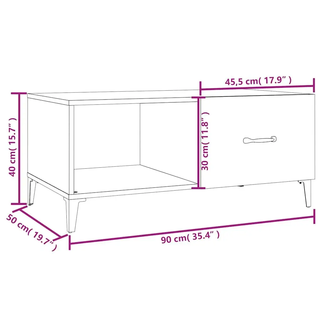 Coffee Table White High Gloss Modern Storage Engineered Wood 90Lx50Wx40H cm