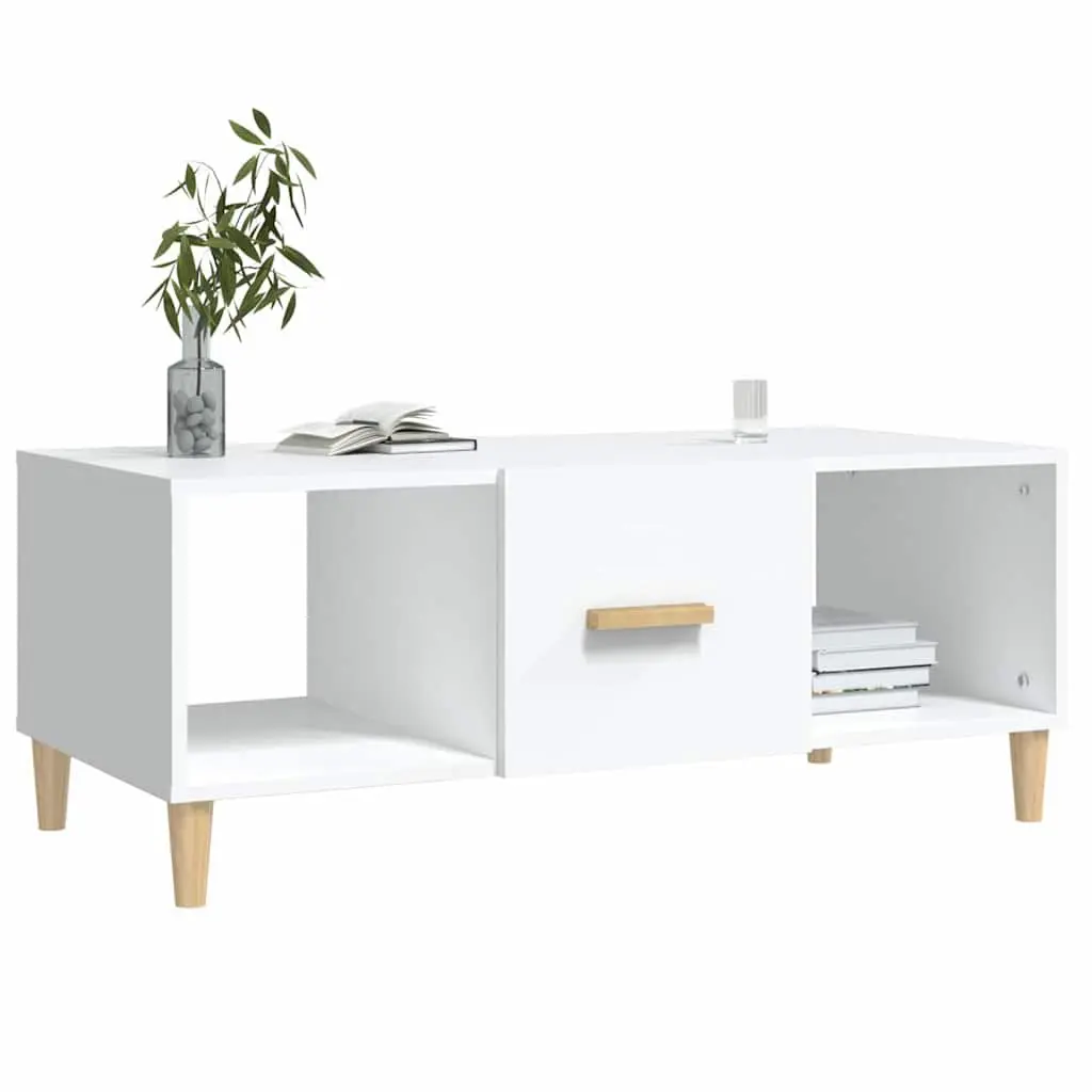 Coffee Table White 102x50x40 cm Storage Compartments Drawer