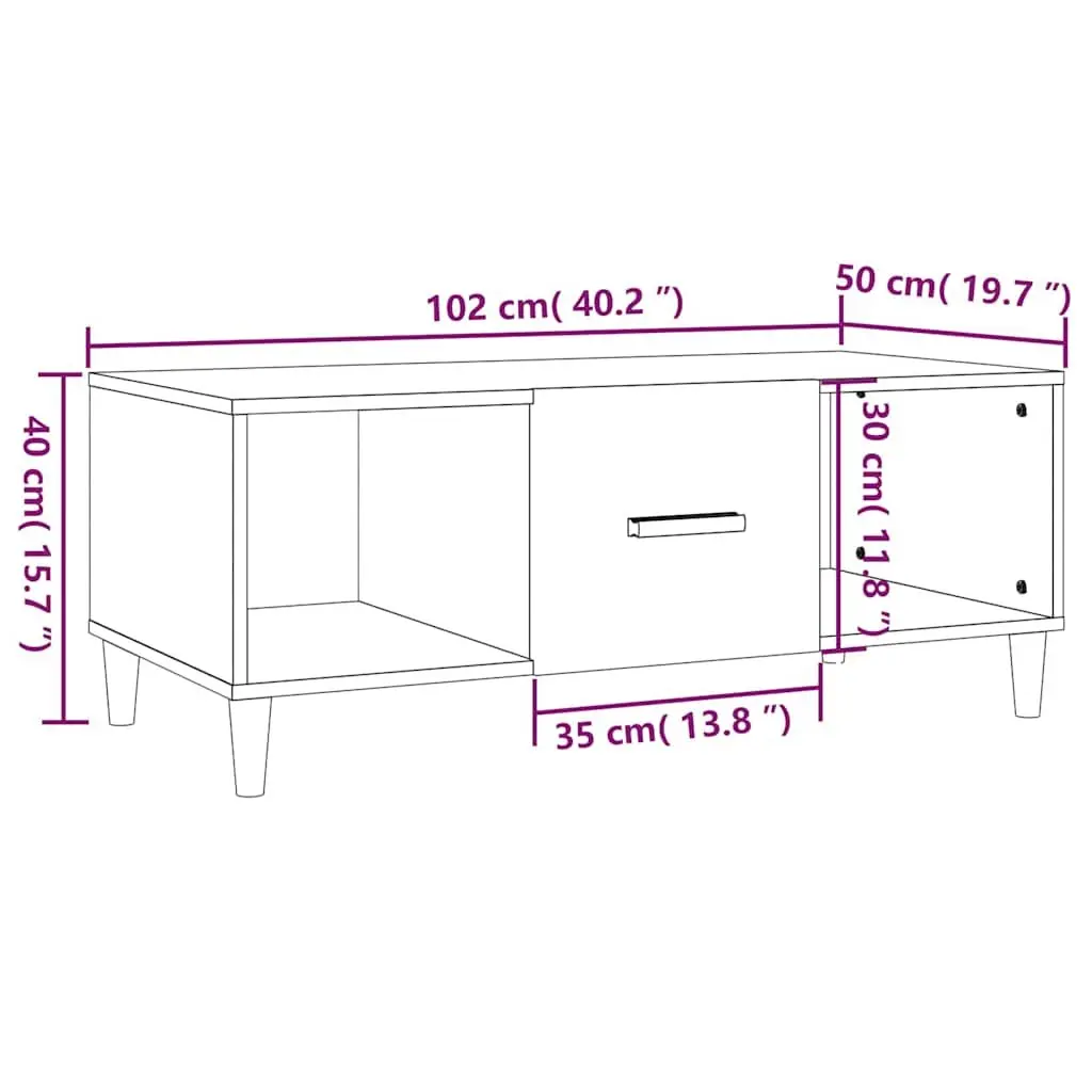 Coffee Table White 102x50x40 cm Storage Compartments Drawer