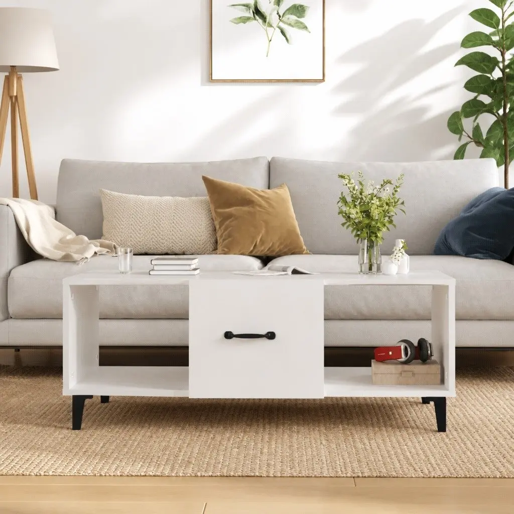 Coffee Table Minimalist White 102x50x40 cm Engineered Wood Storage Compartment