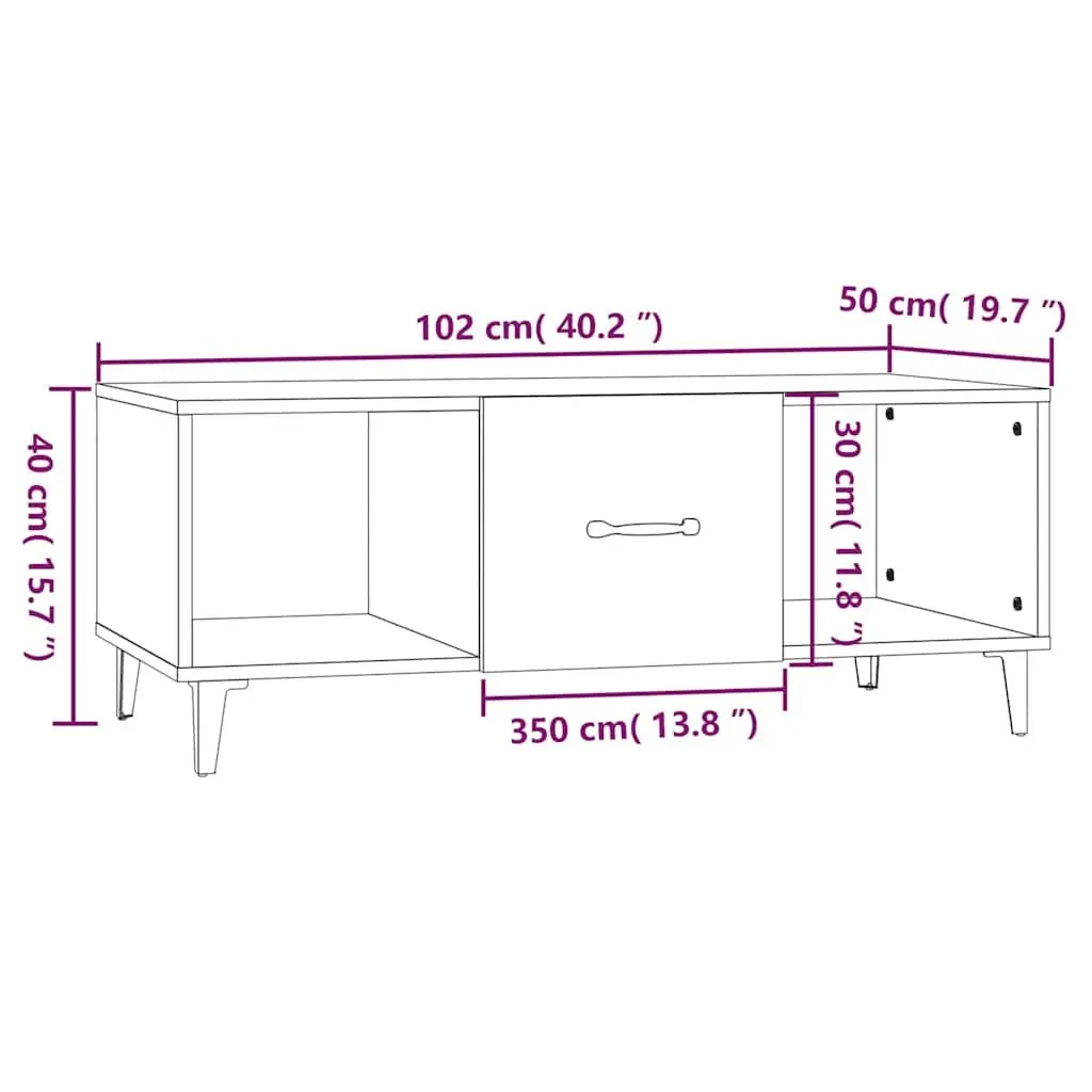 Coffee Table Engineered Wood Black 102x50x40 cm with Storage Compartments