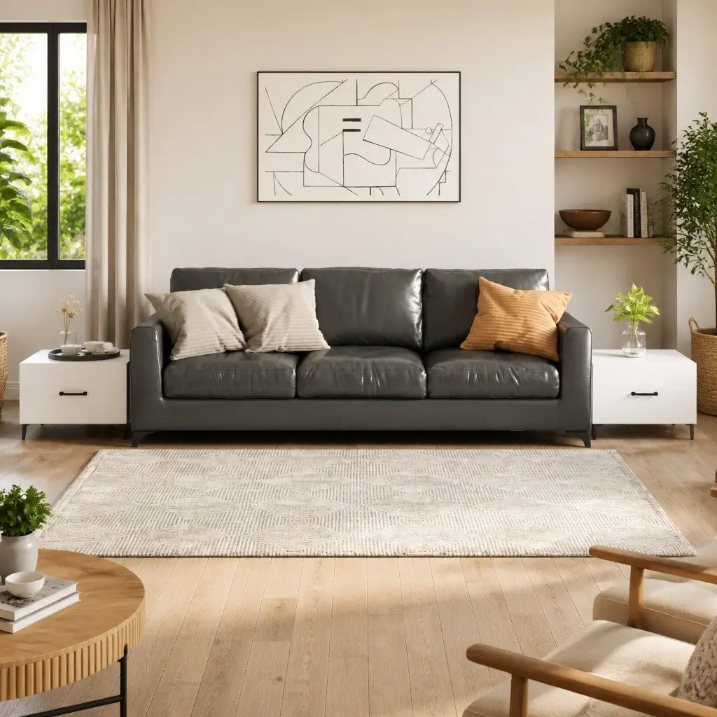 Coffee Table Set White 50x50x40 cm Engineered Wood with Metal Legs and Drawer