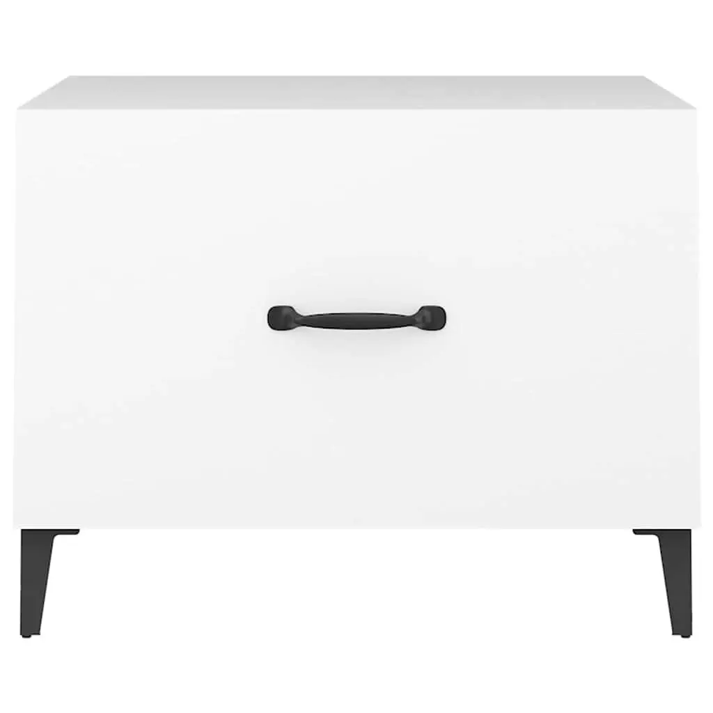 Coffee Table Set White 50x50x40 cm Engineered Wood with Metal Legs and Drawer