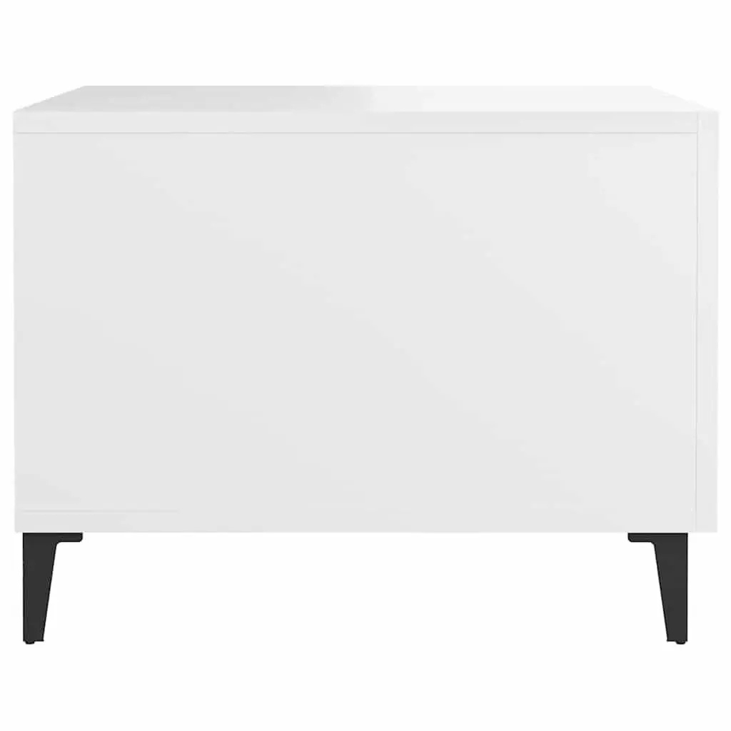 Coffee Table Set White 50x50x40 cm Engineered Wood with Metal Legs and Drawer