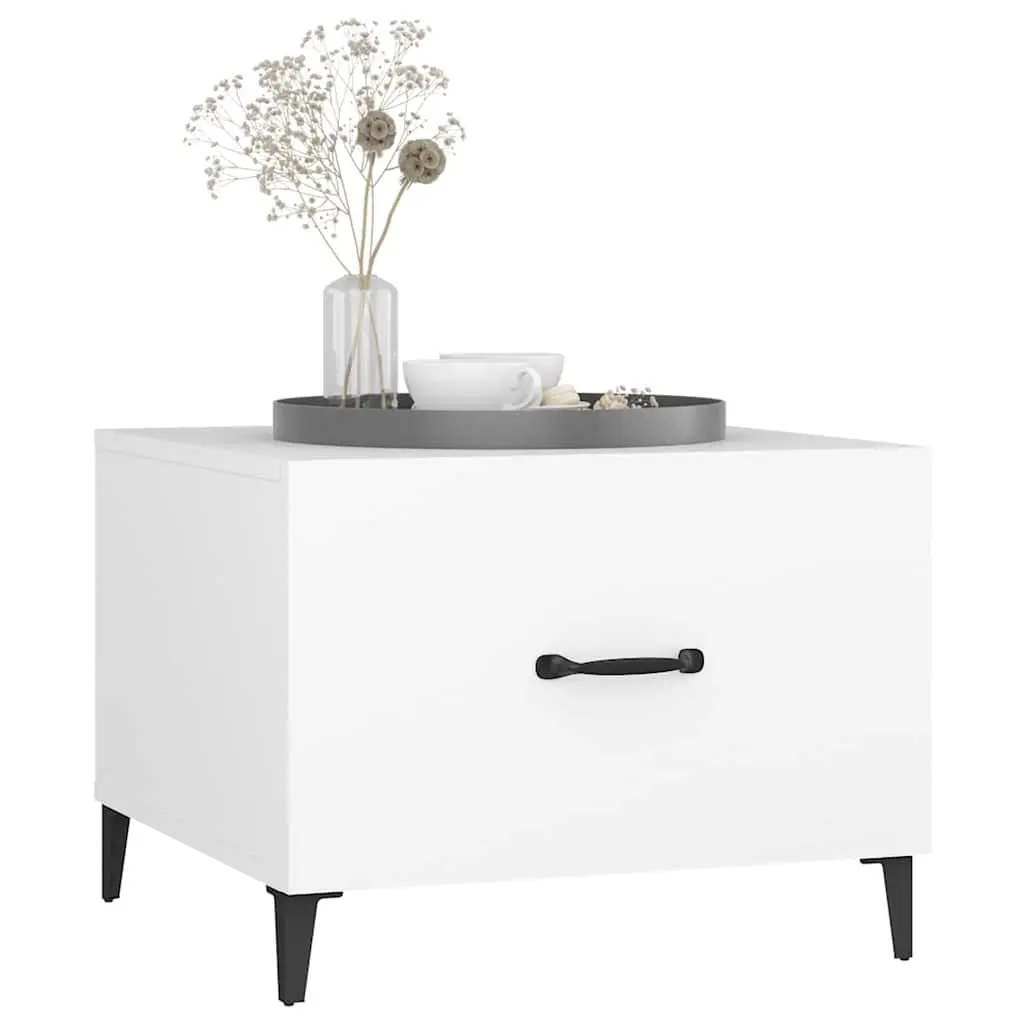 Coffee Table Set White 50x50x40 cm Engineered Wood with Metal Legs and Drawer