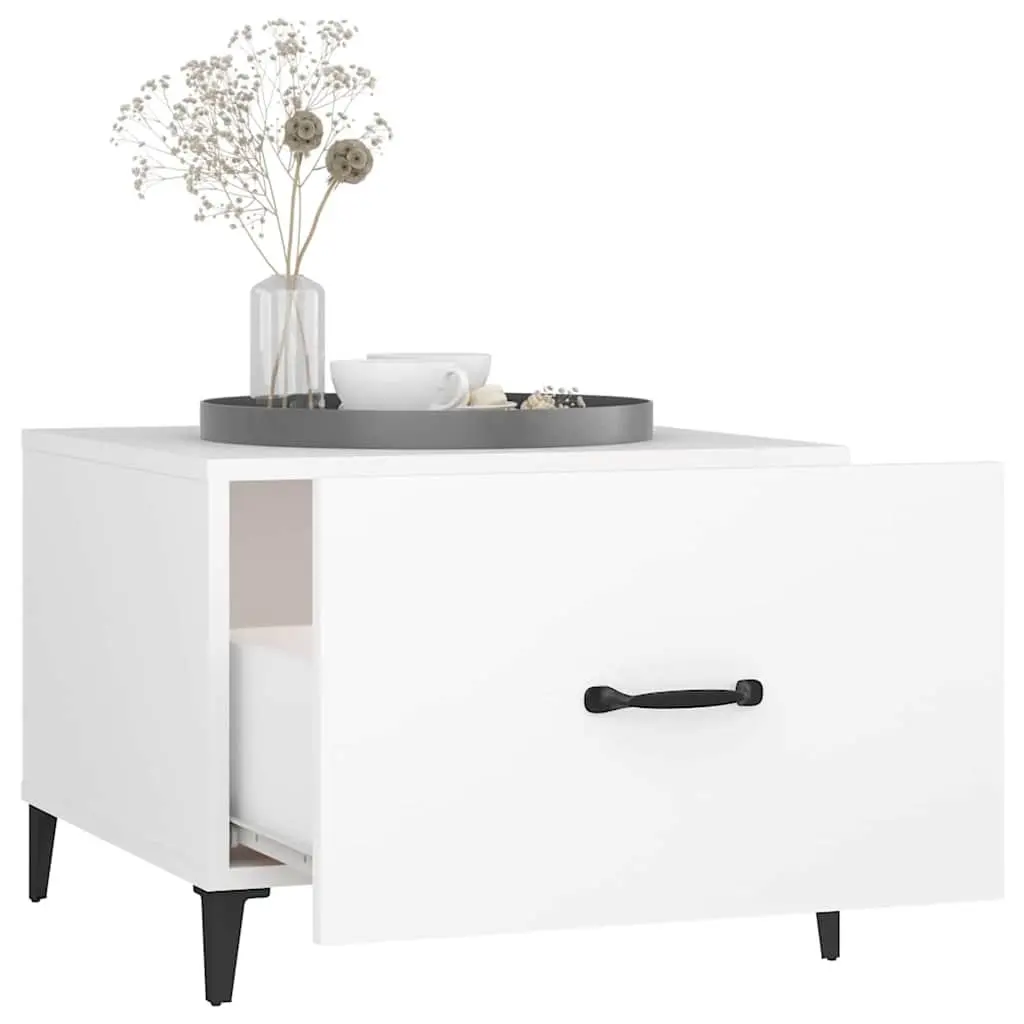 Coffee Table Set White 50x50x40 cm Engineered Wood with Metal Legs and Drawer