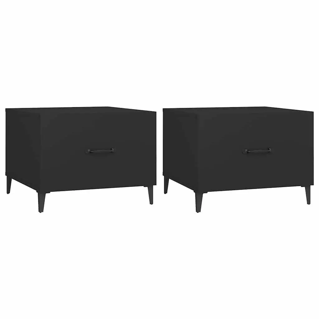 Coffee Table Set Black 50x50x40 cm Industrial Metal Legs Storage Drawer