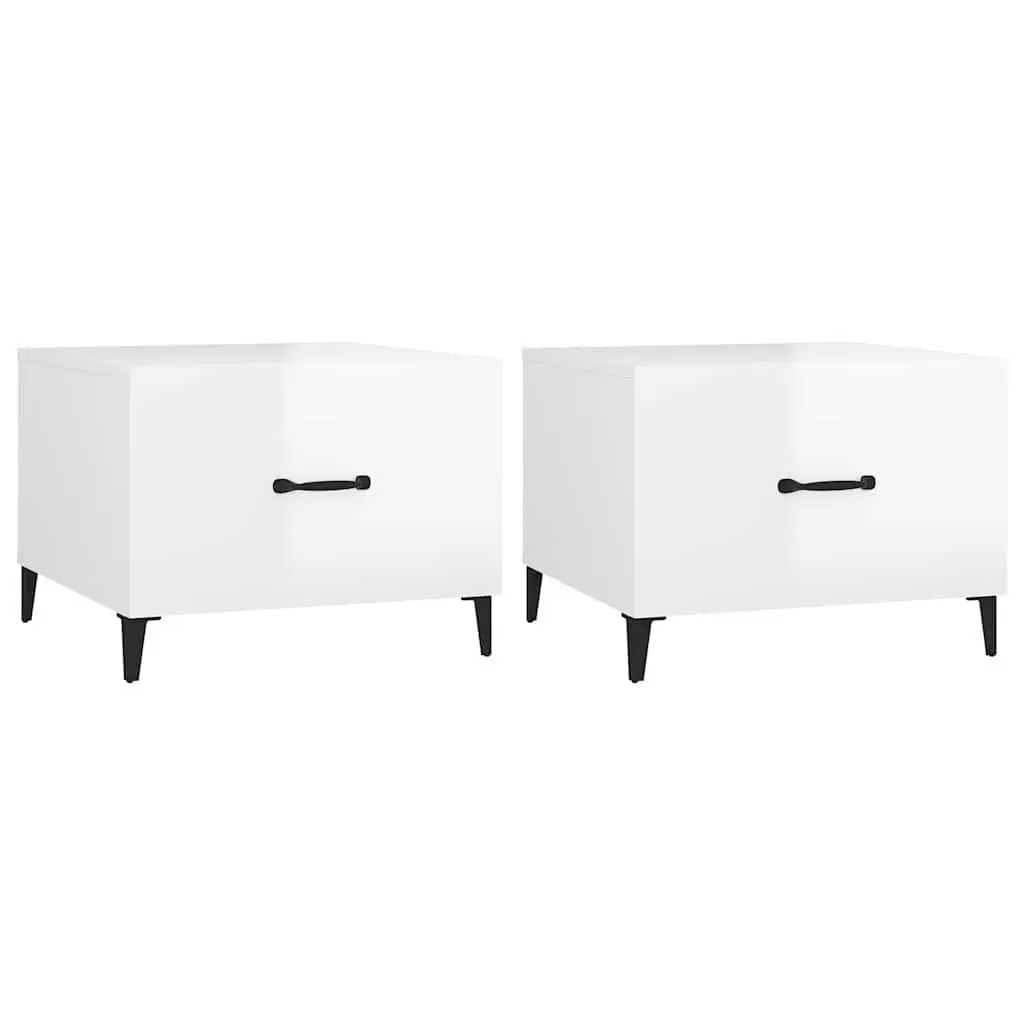 Coffee Tables High Gloss White 50 x 50 x 40 cm Metal Legs 2 Piece Set