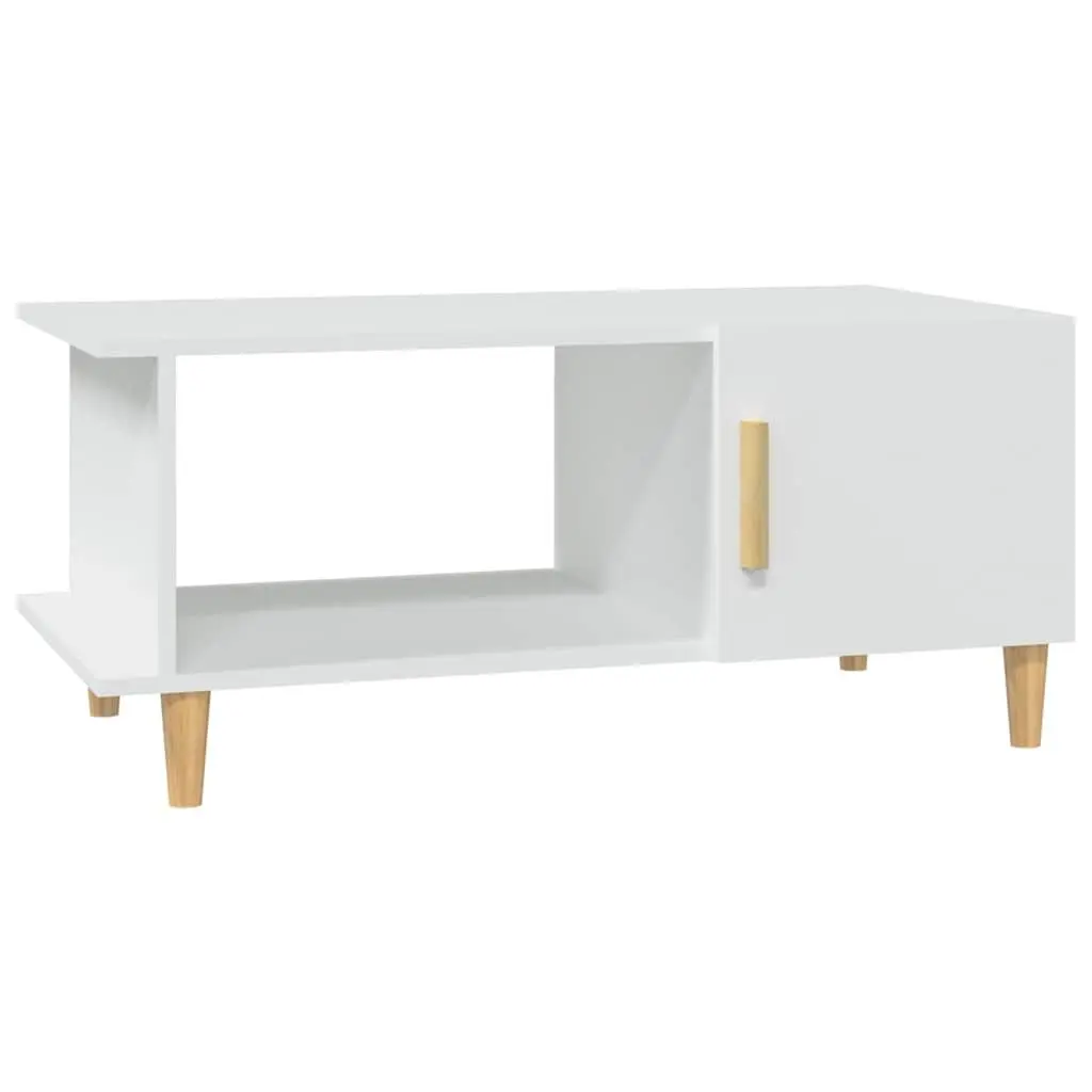 Coffee Table White Engineered Wood Storage Compartment Shelf Modern Living Room
