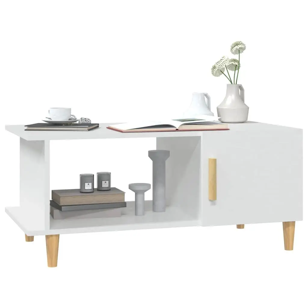 Coffee Table White Engineered Wood Storage Compartment Shelf Modern Living Room
