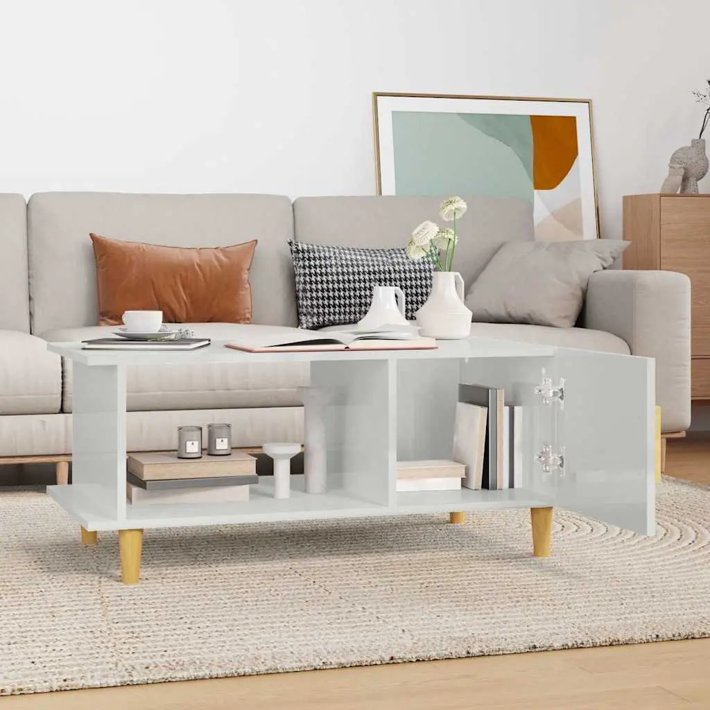 Coffee Table High Gloss White 90x50x40 cm Storage Compartment Shelf Accent