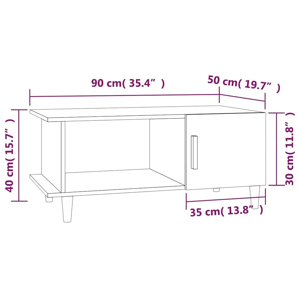 Coffee Table High Gloss White 90x50x40 cm Storage Compartment Shelf Accent