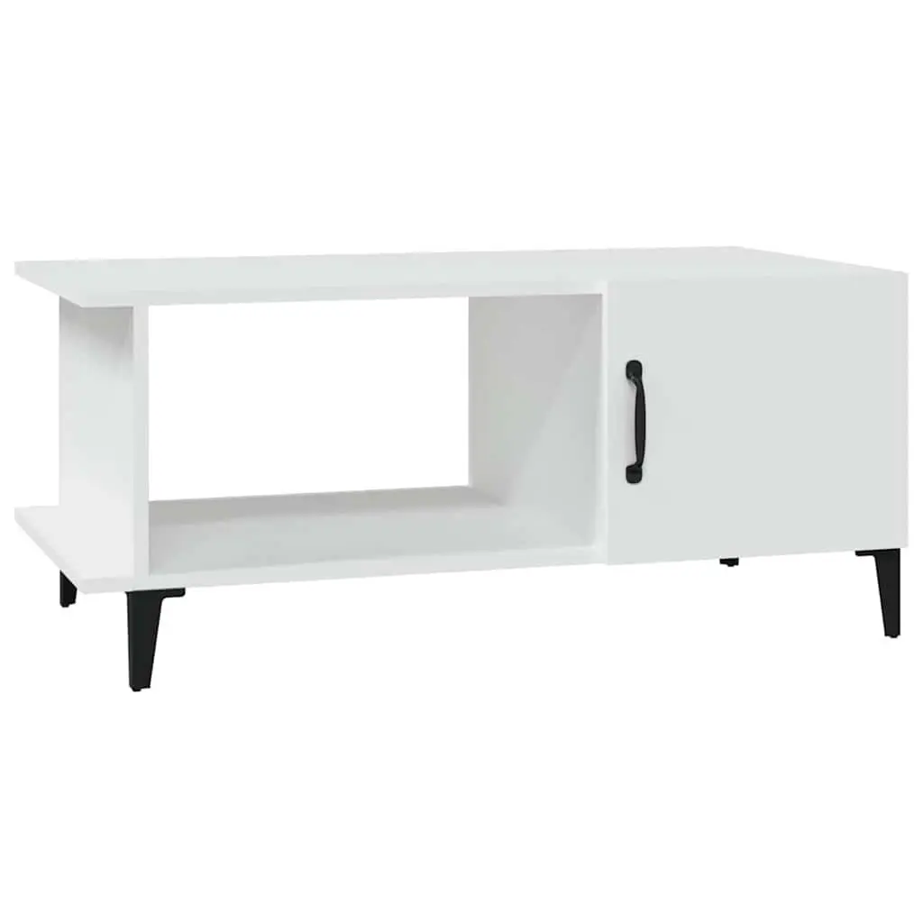 Coffee Table White 90x50x40 cm Storage Compartment Shelf Metal Legs