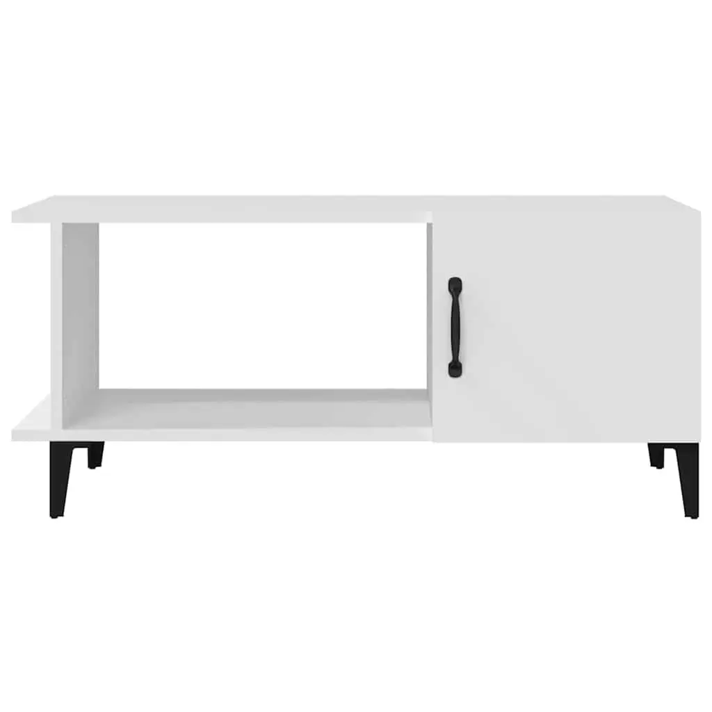 Coffee Table White 90x50x40 cm Storage Compartment Shelf Metal Legs