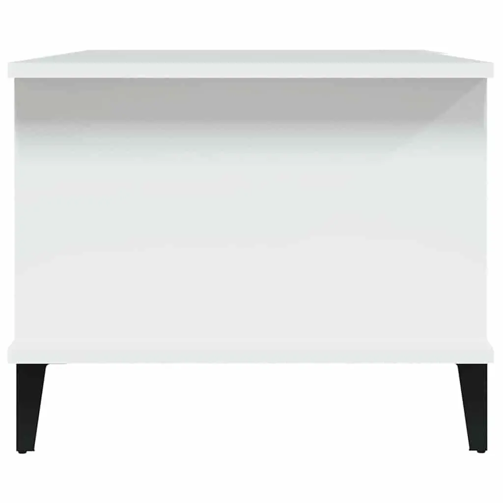 Coffee Table White 90x50x40 cm Storage Compartment Shelf Metal Legs