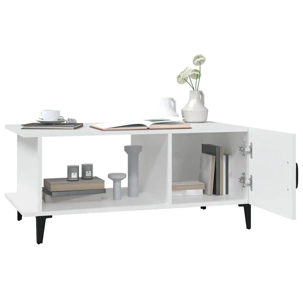 Coffee Table White 90x50x40 cm Storage Compartment Shelf Metal Legs