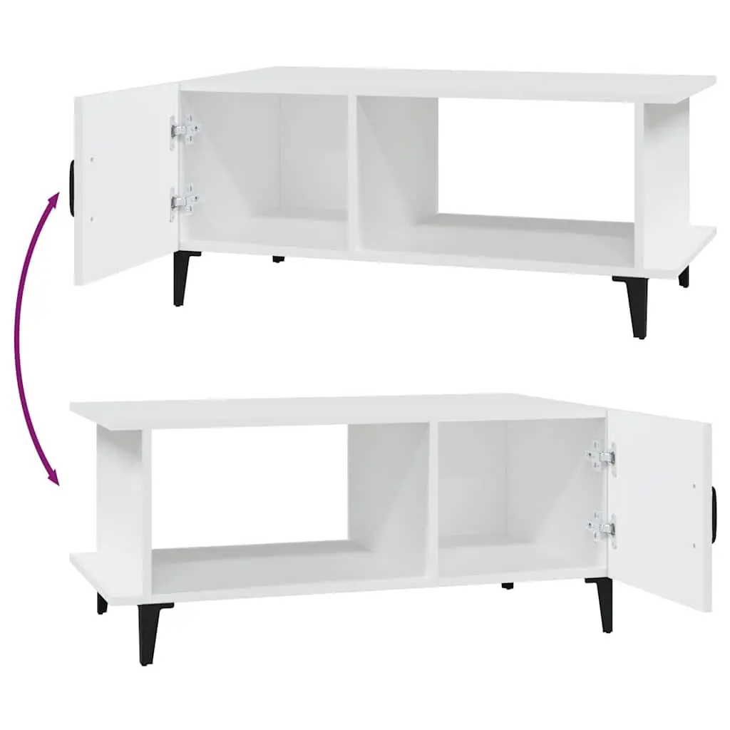 Coffee Table White 90x50x40 cm Storage Compartment Shelf Metal Legs