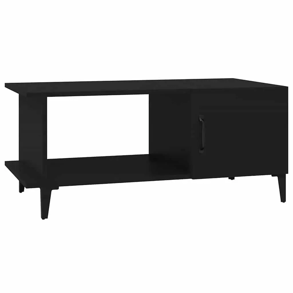 Black Coffee Table 90x50x40 cm Engineered Wood with Shelf and Storage Compartment