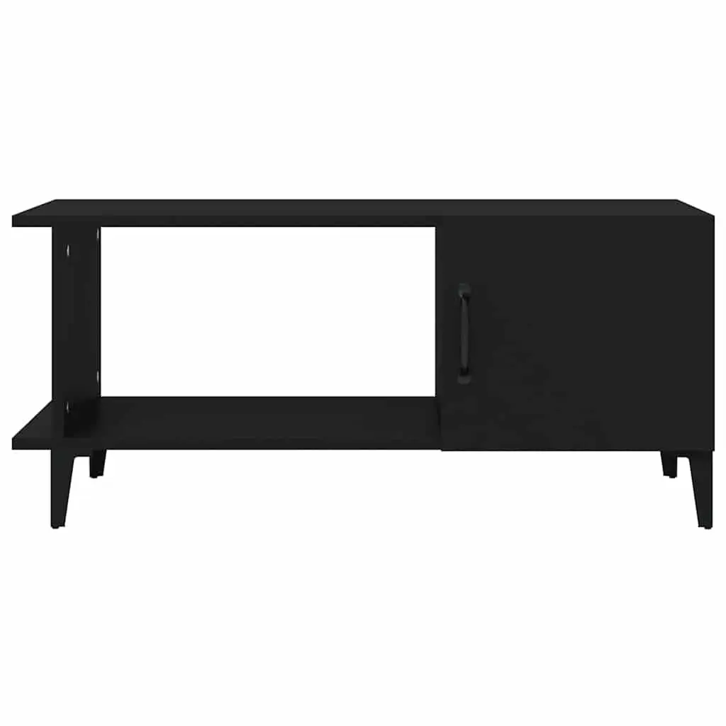 Black Coffee Table 90x50x40 cm Engineered Wood with Shelf and Storage Compartment