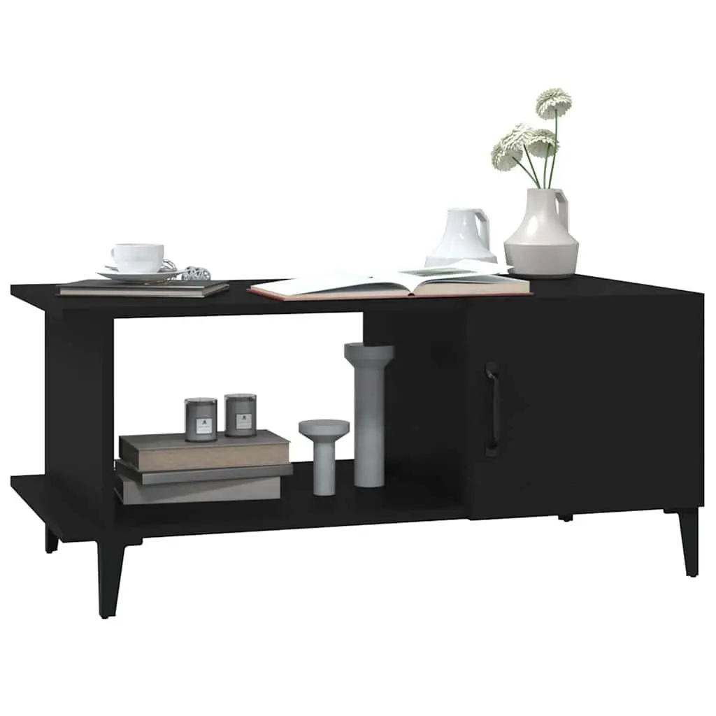 Black Coffee Table 90x50x40 cm Engineered Wood with Shelf and Storage Compartment